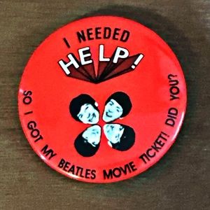 Vintage 1965 The Beatles “HELP!” Movie Promo Pinback Button – Fab Four